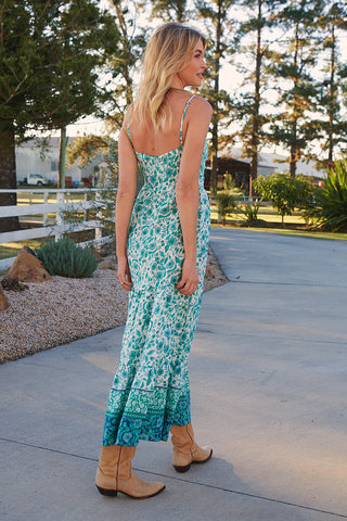 Henley Linen Maxi Dress - Emerald/White Dresses Jaase   