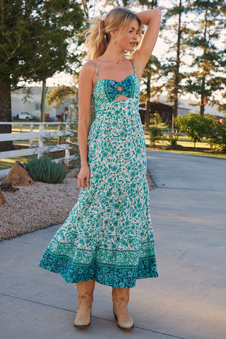 Henley Linen Maxi Dress - Emerald/White Dresses Jaase   