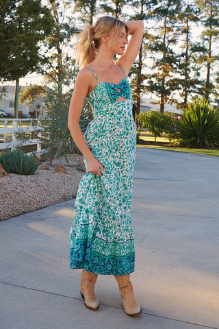 Henley Linen Maxi Dress - Emerald/White Dresses Jaase   