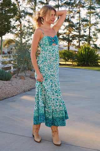Henley Linen Maxi Dress - Emerald/White Dresses Jaase   