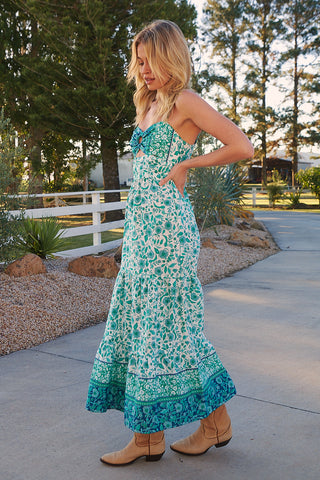 Henley Linen Maxi Dress - Emerald/White Dresses Jaase   