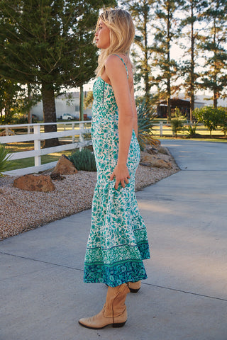 Henley Linen Maxi Dress - Emerald/White Dresses Jaase   
