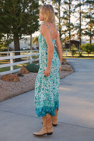 Henley Linen Maxi Dress - Emerald/White Dresses Jaase   