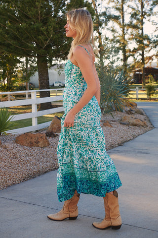 Henley Linen Maxi Dress - Emerald/White Dresses Jaase   