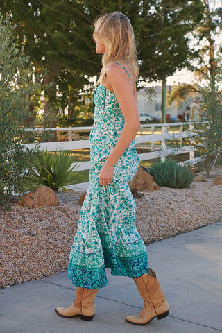 Henley Linen Maxi Dress - Emerald/White Dresses Jaase   