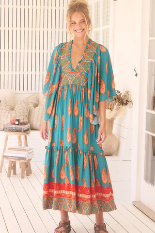 Esther Kimono Maxi - Orange/Blue Dresses Jaase