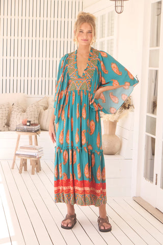 Esther Kimono Maxi - Orange/Blue Dresses Jaase