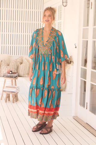 Esther Kimono Maxi - Orange/Blue Dresses Jaase