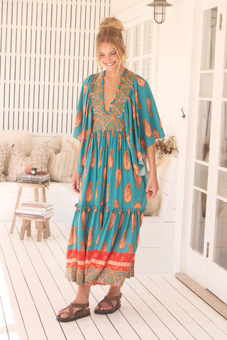 Esther Kimono Maxi - Orange/Blue Dresses Jaase