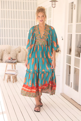 Esther Kimono Maxi - Orange/Blue Dresses Jaase