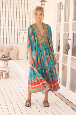 Esther Kimono Maxi - Orange/Blue Dresses Jaase