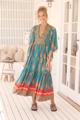 Esther Kimono Maxi - Orange/Blue Dresses Jaase