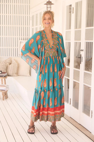 Esther Kimono Maxi - Orange/Blue Dresses Jaase