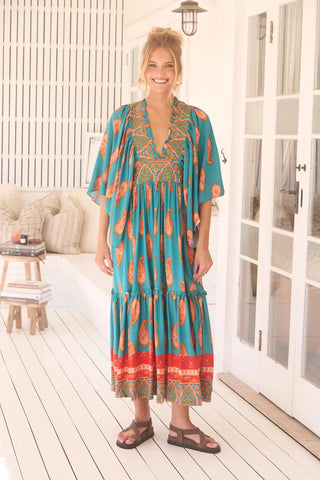 Esther Kimono Maxi - Orange/Blue Dresses Jaase