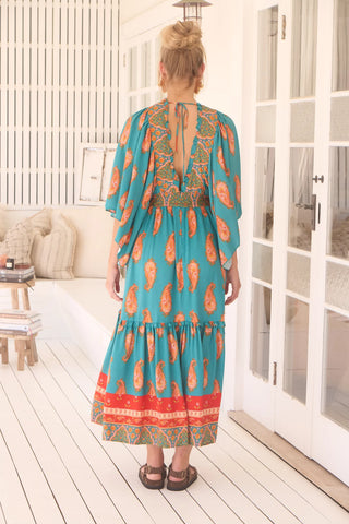 Esther Kimono Maxi - Orange/Blue Dresses Jaase