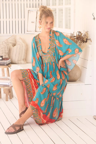 Esther Kimono Maxi - Orange/Blue Dresses Jaase