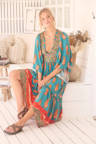 Esther Kimono Maxi - Orange/Blue Dresses Jaase