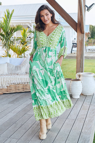 Maya Maxi Dress - Green/White Dresses Jaase   