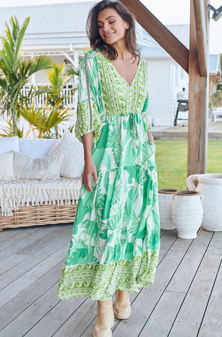 Maya Maxi Dress - Green/White Dresses Jaase   