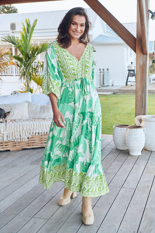 Maya Maxi Dress - Green/White Dresses Jaase   