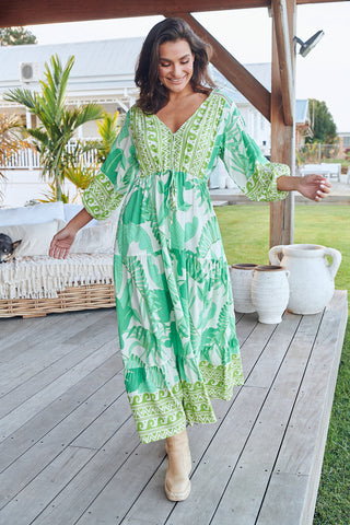 Maya Maxi Dress - Green/White Dresses Jaase   