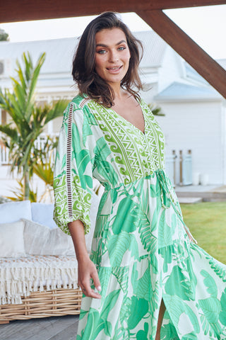 Maya Maxi Dress - Green/White Dresses Jaase   