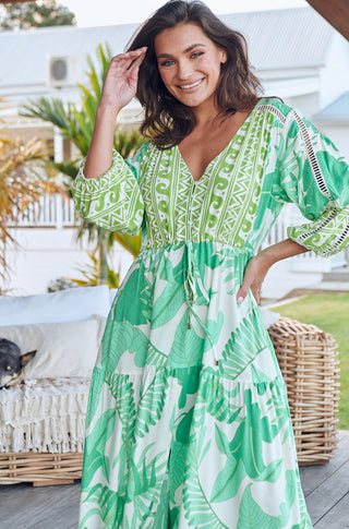 Maya Maxi Dress - Green/White Dresses Jaase   