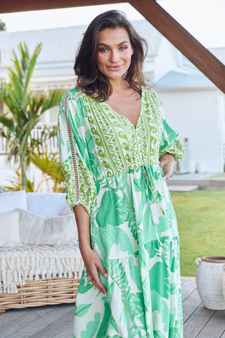 Maya Maxi Dress - Green/White Dresses Jaase   
