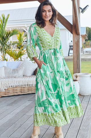 Maya Maxi Dress - Green/White Dresses Jaase   