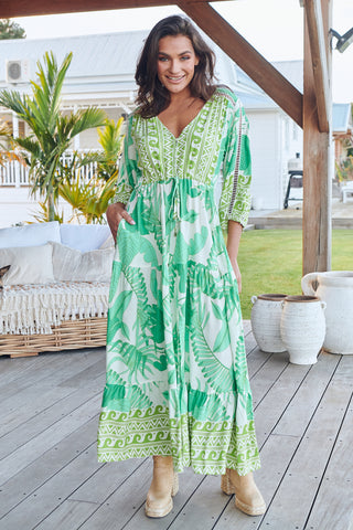 Maya Maxi Dress - Green/White Dresses Jaase   