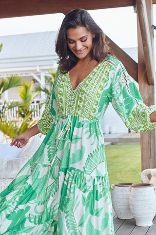 Maya Maxi Dress - Green/White Dresses Jaase   