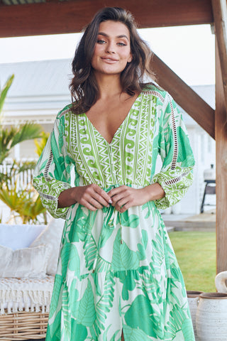 Maya Maxi Dress - Green/White Dresses Jaase   