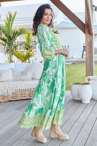Maya Maxi Dress - Green/White Dresses Jaase   