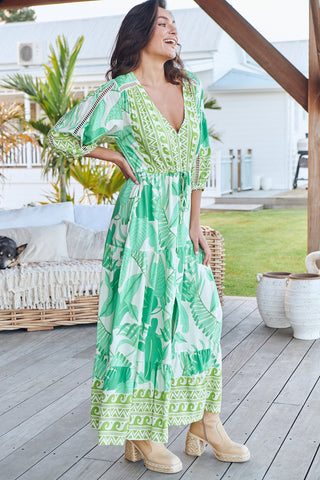 Maya Maxi Dress - Green/White Dresses Jaase   