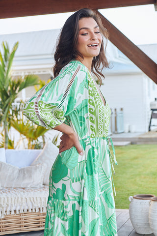 Maya Maxi Dress - Green/White Dresses Jaase   