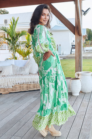 Maya Maxi Dress - Green/White Dresses Jaase   