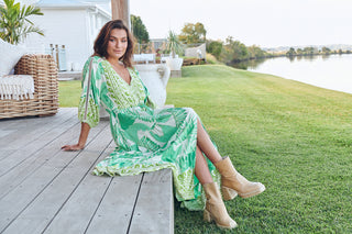 Maya Maxi Dress - Green/White Dresses Jaase   