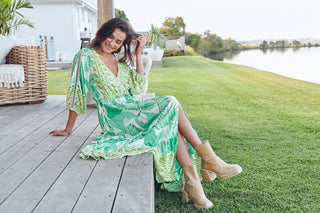 Maya Maxi Dress - Green/White Dresses Jaase   