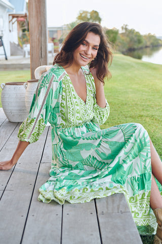 Maya Maxi Dress - Green/White Dresses Jaase   