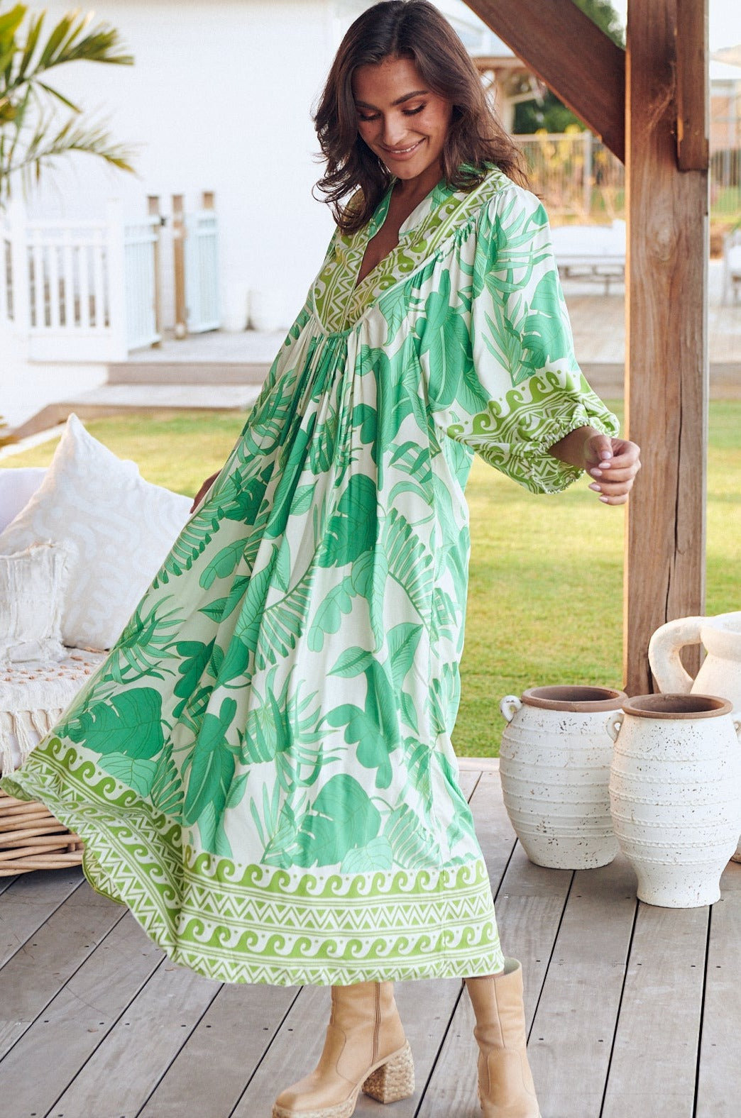 Maya Floaty Maxi Dress - Green/White Sage Collective Maya Floaty Maxi Dress - Green/White Sage Collective