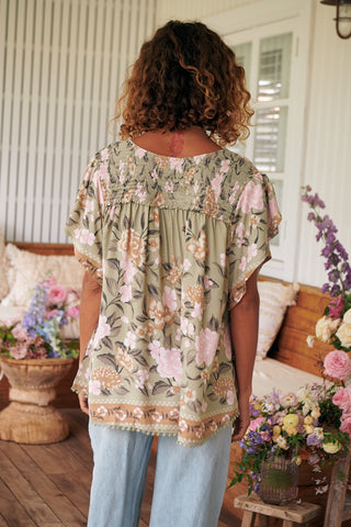 Delilah Blouse - Khaki/Pink Tops Jaase   