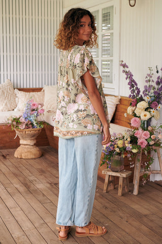 Delilah Blouse - Khaki/Pink Tops Jaase   