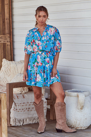 Leona Blouse - Sky Blue/Pink Tops Jaase   