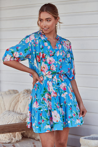 Leona Blouse - Sky Blue/Pink Tops Jaase   