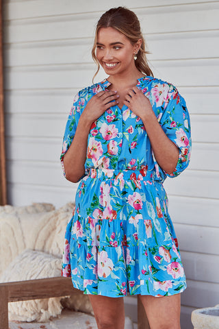 Leona Blouse - Sky Blue/Pink Tops Jaase   