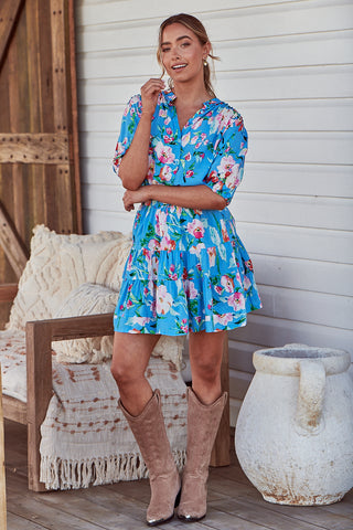 Leona Blouse - Sky Blue/Pink Tops Jaase   