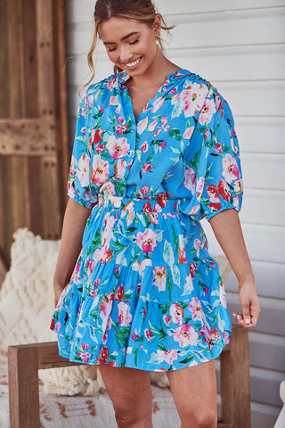 Leona Blouse - Sky Blue/Pink Tops Jaase   