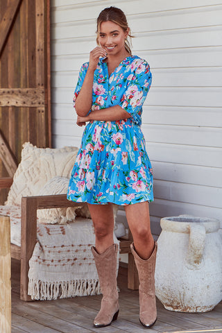 Leona Blouse - Sky Blue/Pink Tops Jaase   