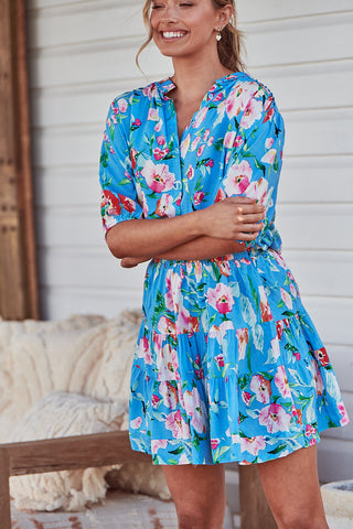 Leona Blouse - Sky Blue/Pink Tops Jaase   