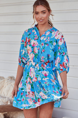 Leona Blouse - Sky Blue/Pink Tops Jaase   